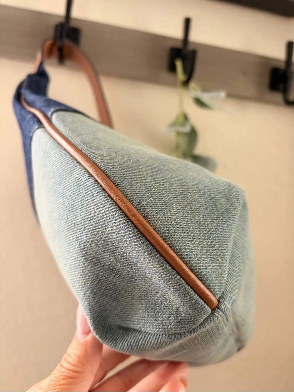 True Religion Denim Patchwork Hobo Shoulder Bag Horseshoe Charm